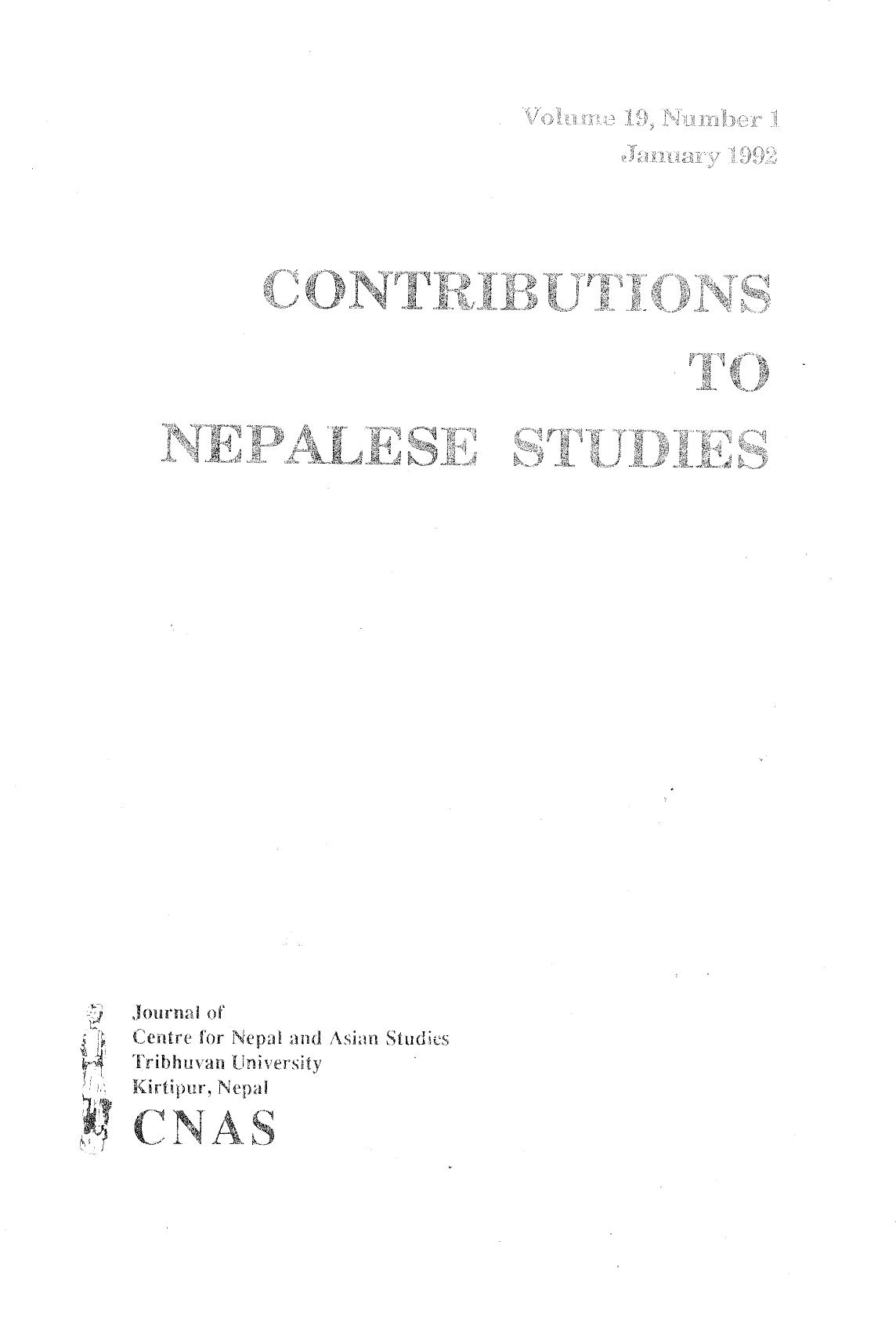 Contributions To Nepalese Studies :Volume19-01